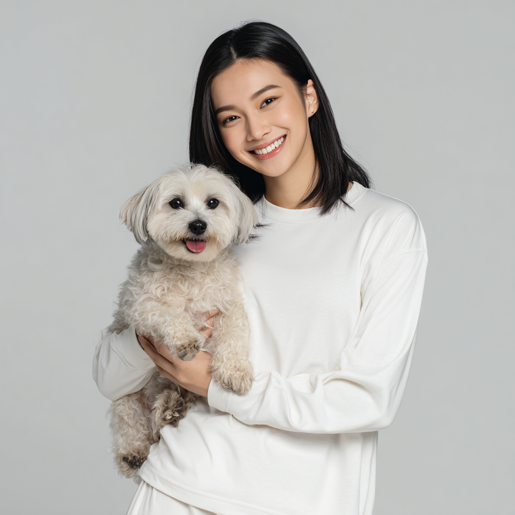 NUGGAL Unisex Pet Hair Resistant Tech T-shirt Long Sleeve Classic White