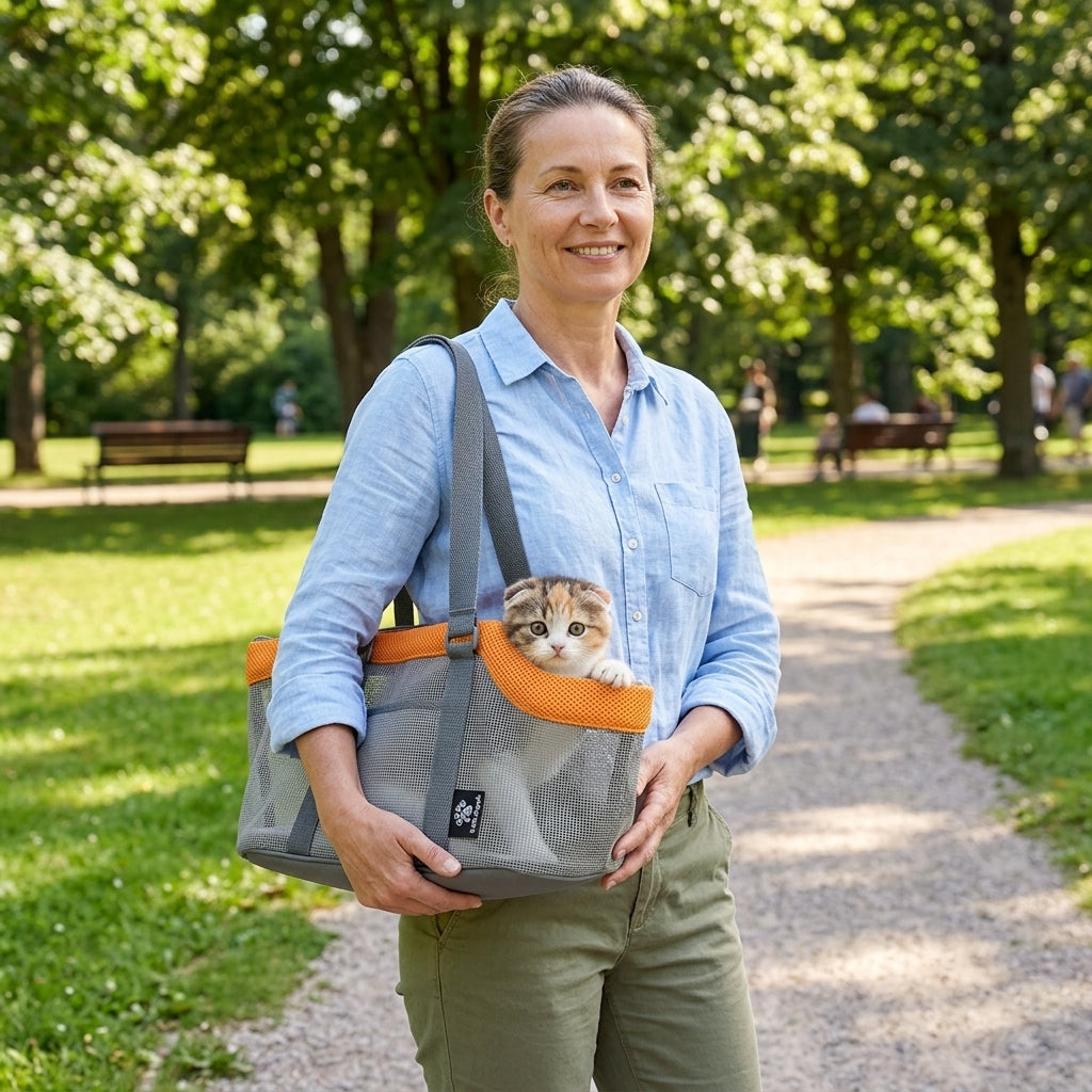 NUGGAL Breathable Mesh Pet Carrier Tote – Large Capacity Summer Travel Shoulder Bag for Cats & Dogs