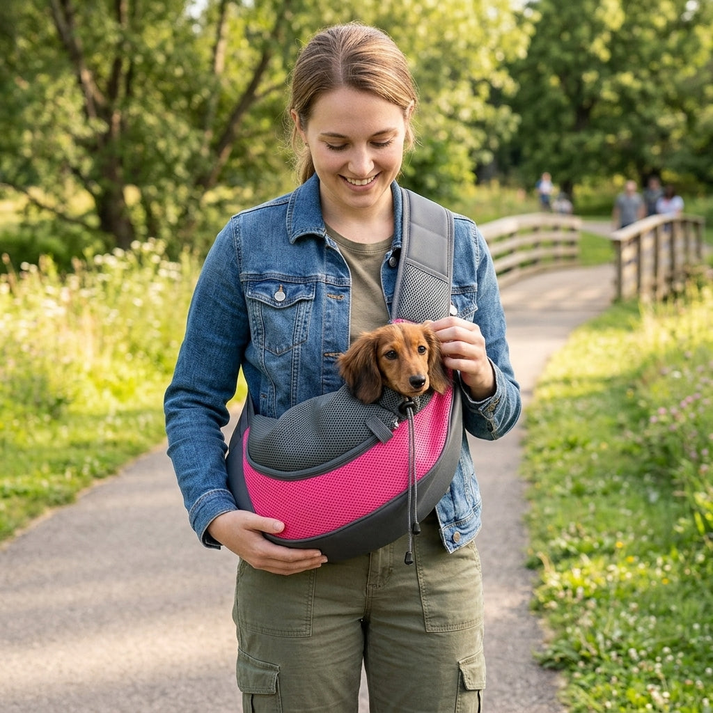 NUGGAL Ergonomic Pet Sling Carrier Breathable Mesh Crossbody Bag