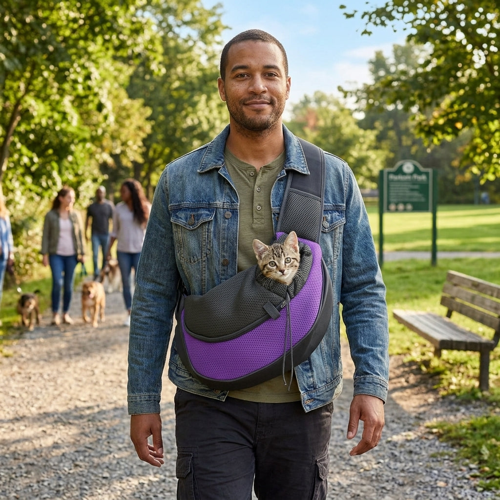 NUGGAL Ergonomic Pet Sling Carrier Breathable Mesh Crossbody Bag