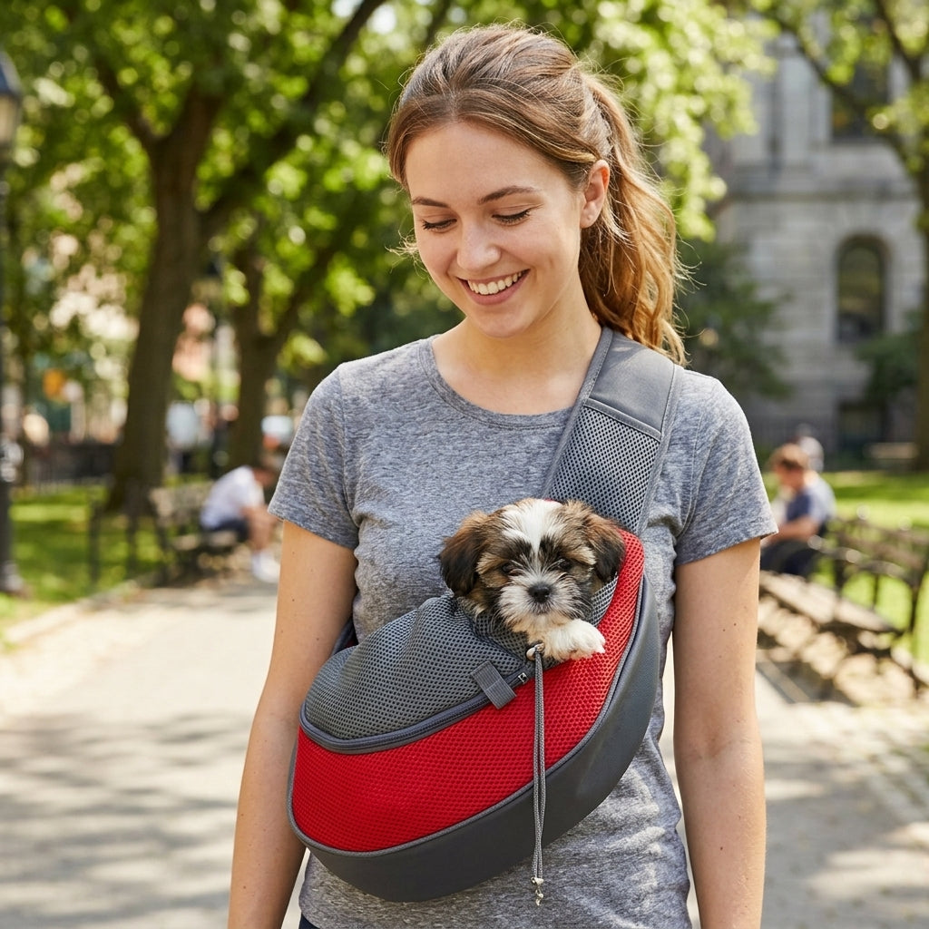 NUGGAL Ergonomic Pet Sling Carrier Breathable Mesh Crossbody Bag