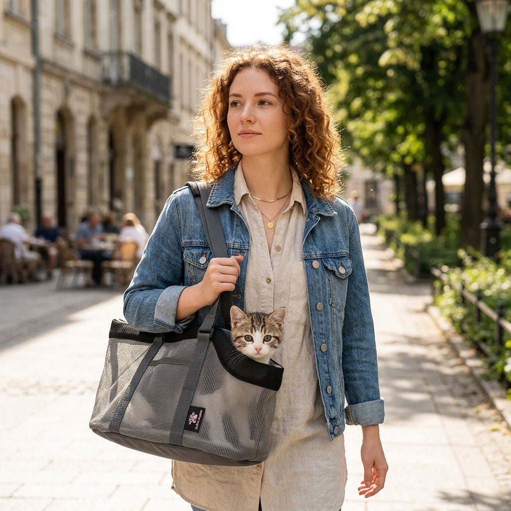 NUGGAL Breathable Mesh Pet Carrier Tote – Large Capacity Summer Travel Shoulder Bag for Cats & Dogs