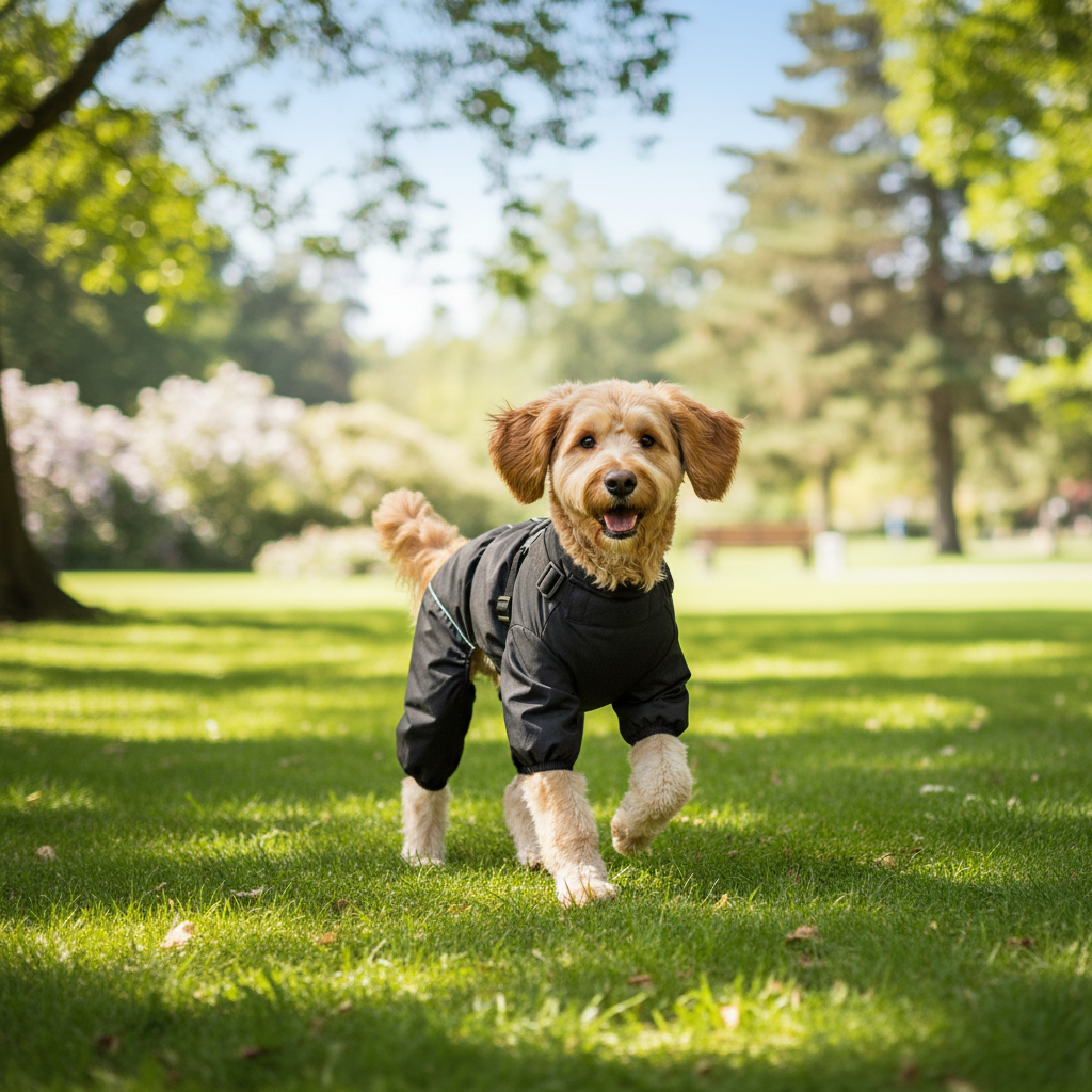 NUGGAL Pet Hair Resistant Full Body Dog Raincoat & Warm Suit with Integrated Harness