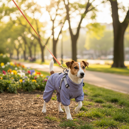 NUGGAL Pet Hair Resistant Full Body Dog Raincoat & Warm Suit with Integrated Harness