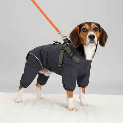 NUGGAL Pet Hair Resistant Full Body Dog Raincoat & Warm Suit with Integrated Harness