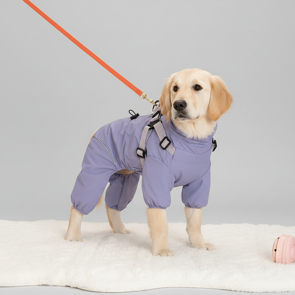 NUGGAL Pet Hair Resistant Full Body Dog Raincoat & Warm Suit with Integrated Harness