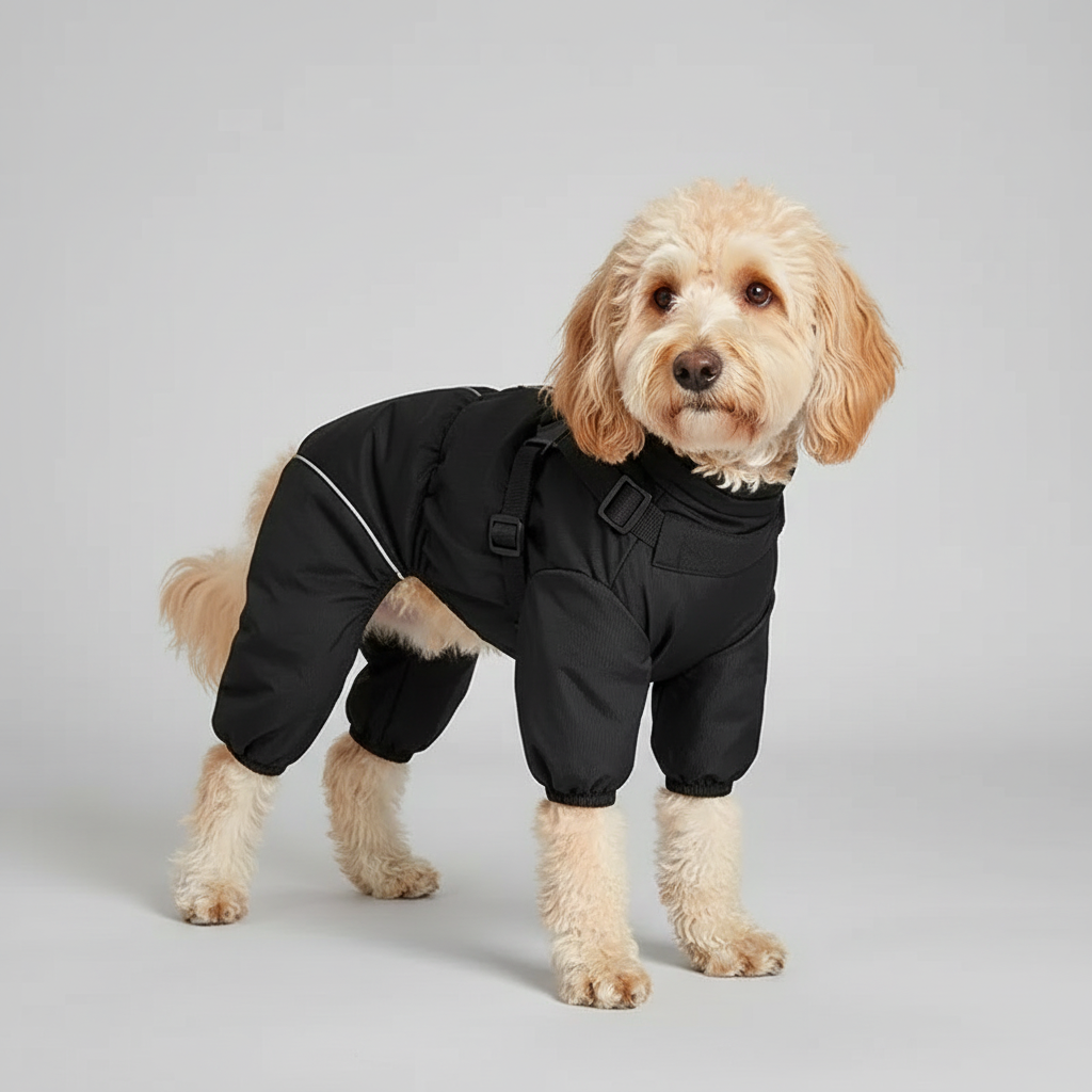 NUGGAL Pet Hair Resistant Full Body Dog Raincoat & Warm Suit with Integrated Harness