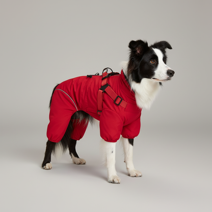 NUGGAL Pet Hair Resistant Full Body Dog Raincoat & Warm Suit with Integrated Harness