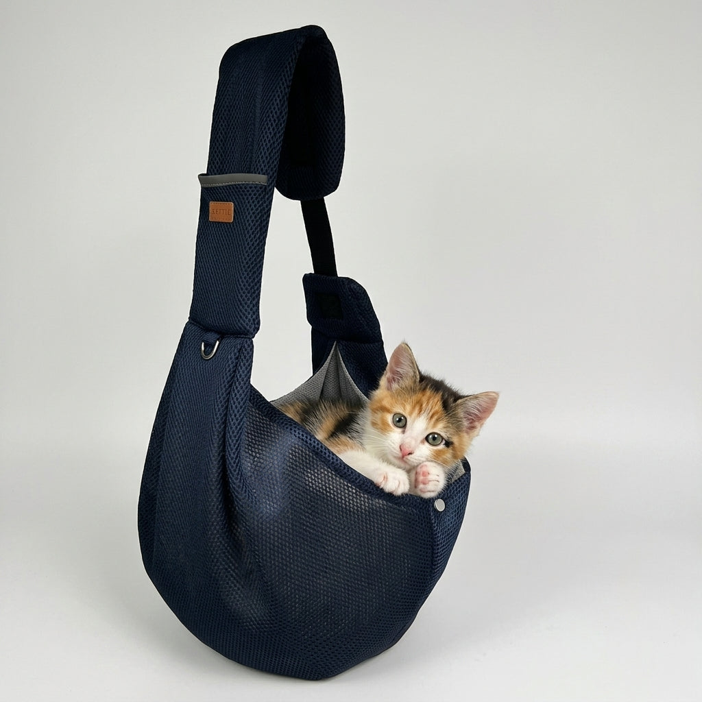 NUGGAL Cross Body Breathable Mesh Pet Carrier Sling Bag with Adjustable Padded Shoulder Strap