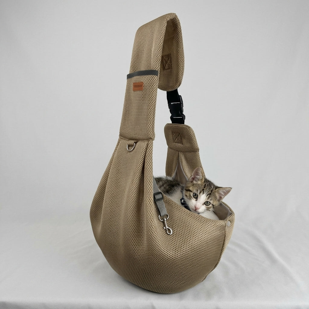 NUGGAL Cross Body Breathable Mesh Pet Carrier Sling Bag with Adjustable Padded Shoulder Strap
