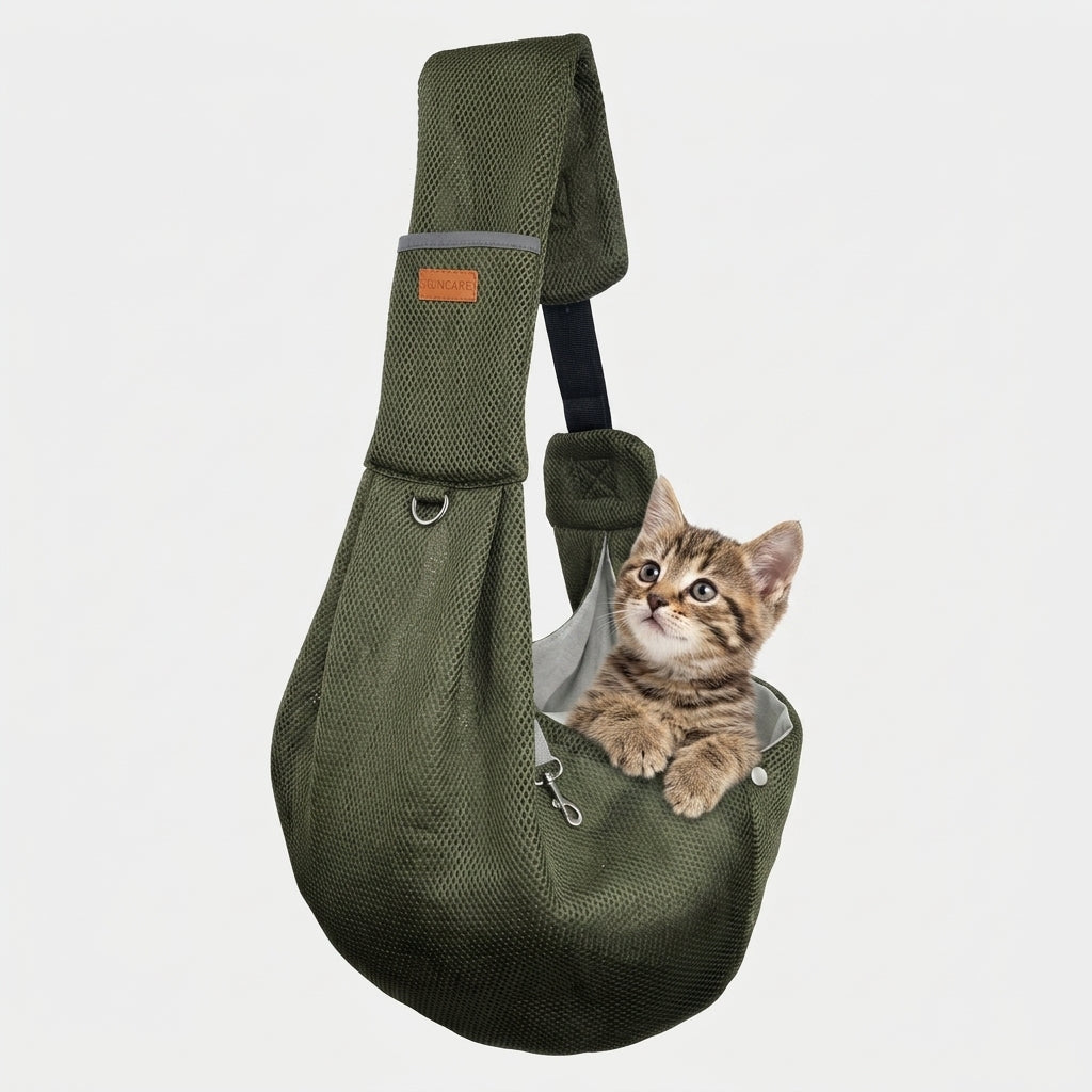 NUGGAL Cross Body Breathable Mesh Pet Carrier Sling Bag with Adjustable Padded Shoulder Strap
