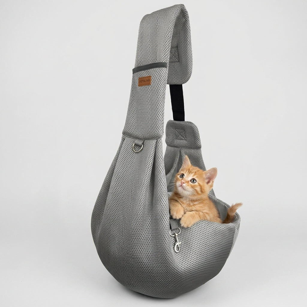 NUGGAL Cross Body Breathable Mesh Pet Carrier Sling Bag with Adjustable Padded Shoulder Strap