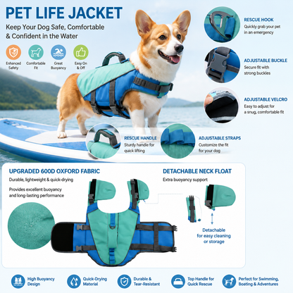 NUGGAL Dog Life Jacket for Summer – High Buoyancy Pet Safety Vest with Detachable Neck Float & Rescue Handle