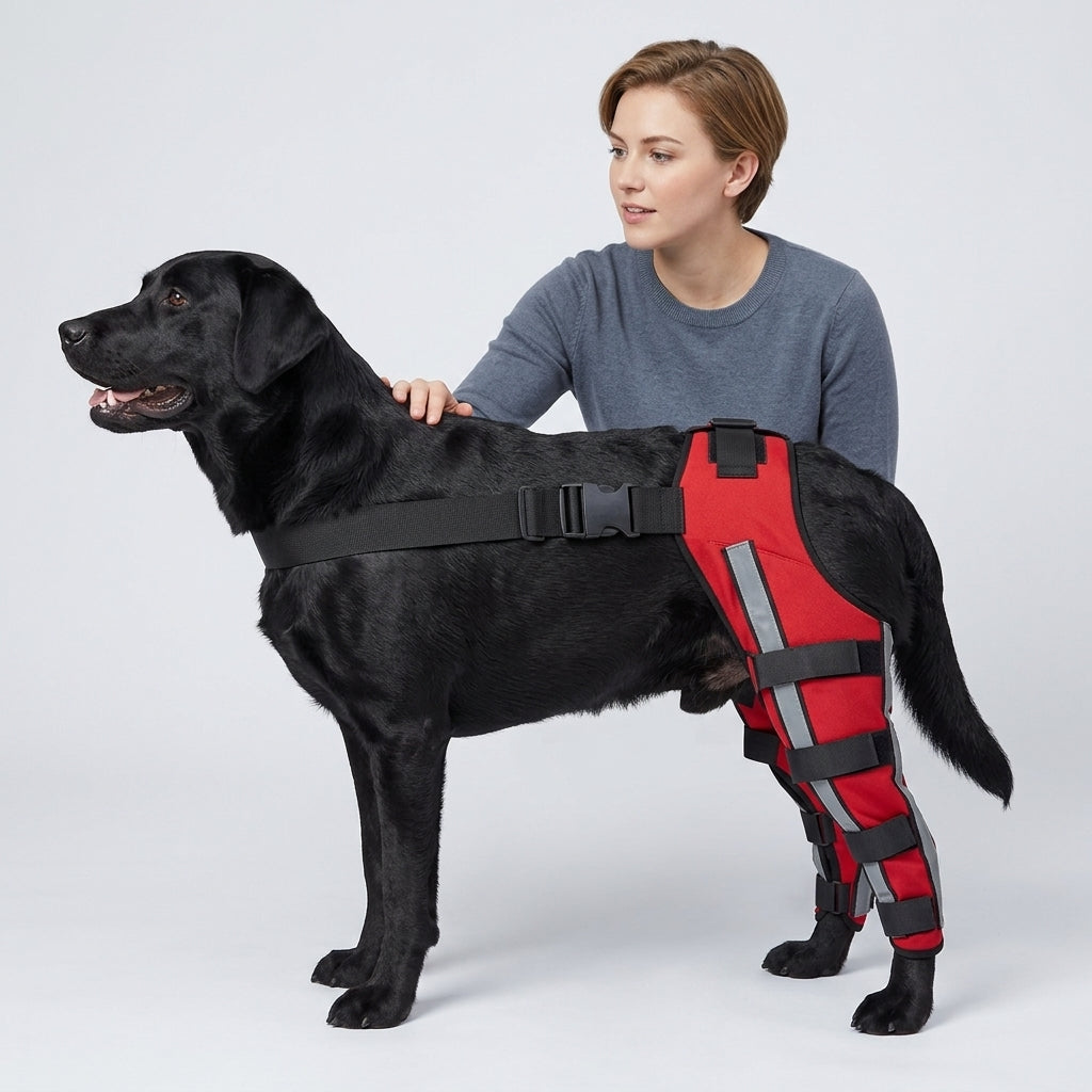 NUGGAL Premium Canine Rear Leg Brace with Reflective Straps & Anti-Slip Harness