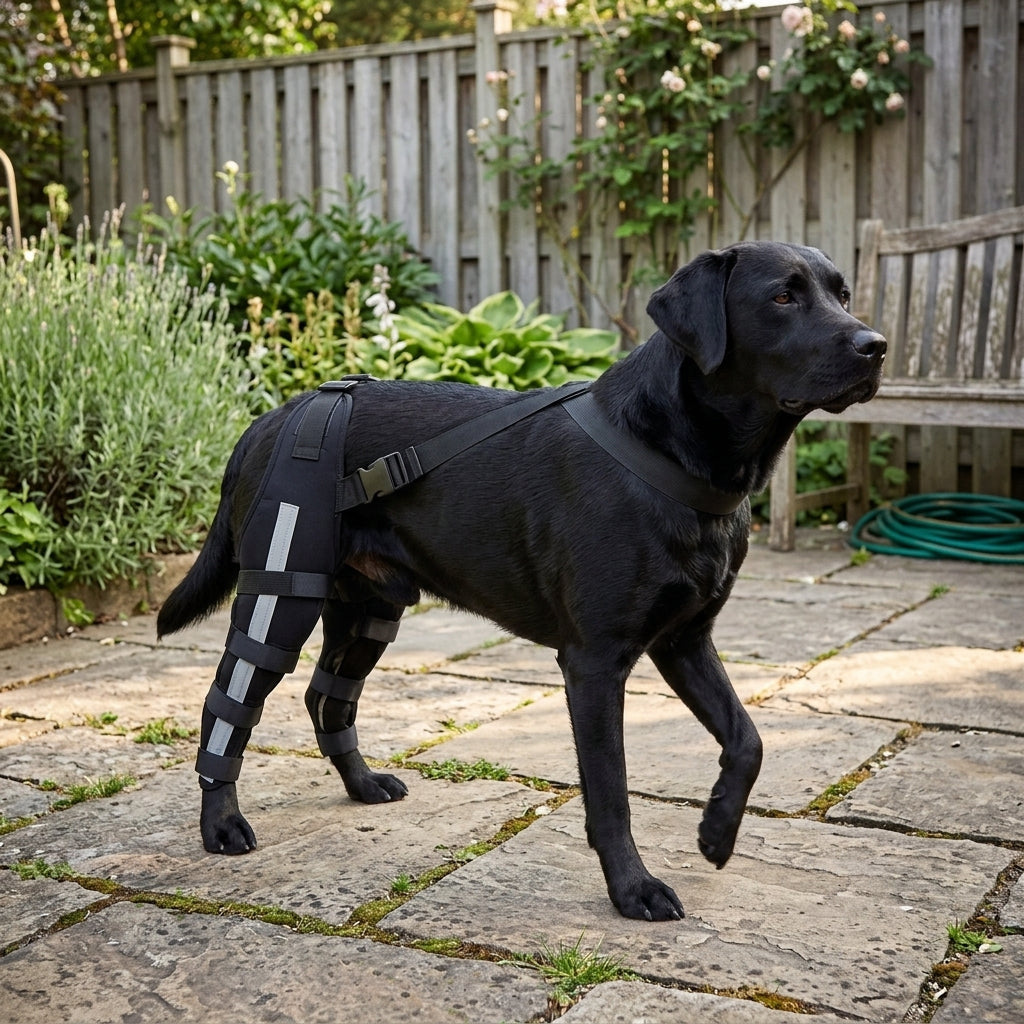 NUGGAL Premium Canine Rear Leg Brace with Reflective Straps & Anti-Slip Harness