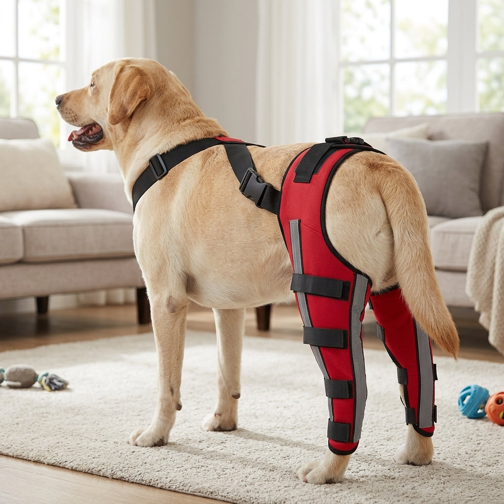 NUGGAL Premium Canine Rear Leg Brace with Reflective Straps & Anti-Slip Harness