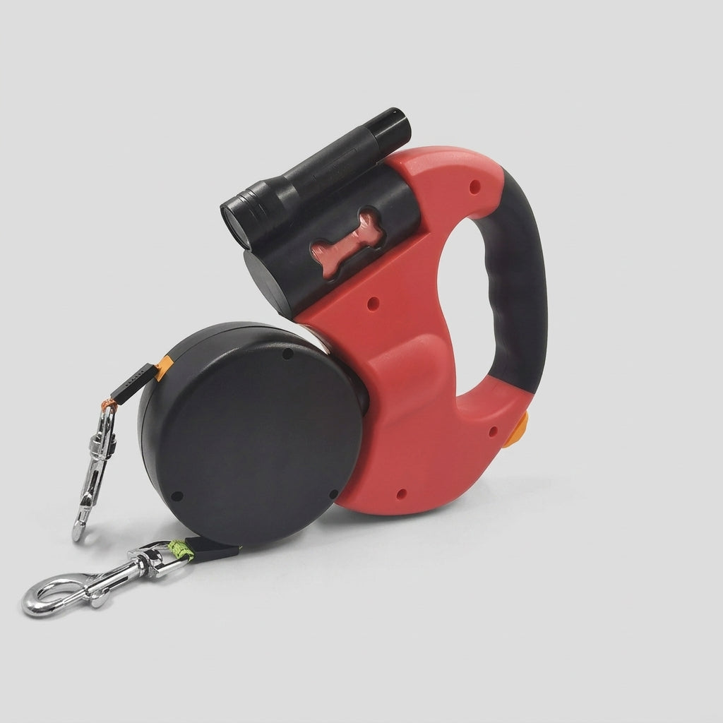 NUGGAL 3-in-1 Dual Retractable Dog Leash with LED & Bag Dispenser