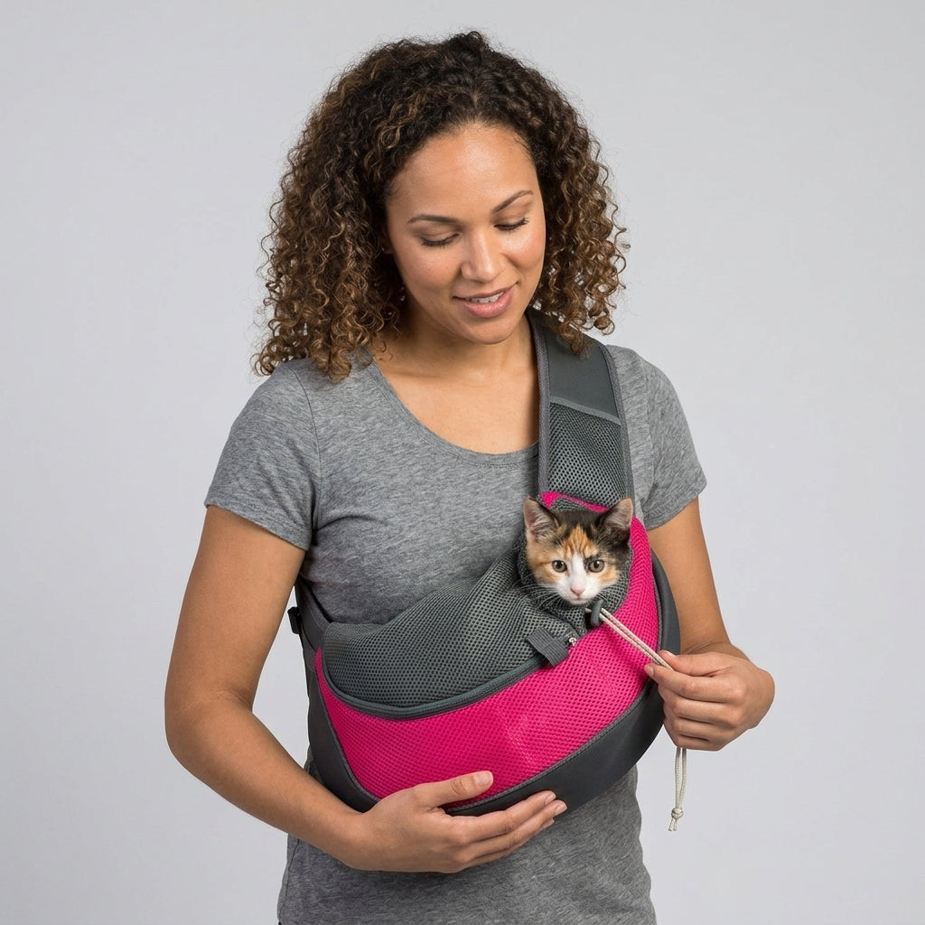 NUGGAL Ergonomic Pet Sling Carrier Breathable Mesh Crossbody Bag