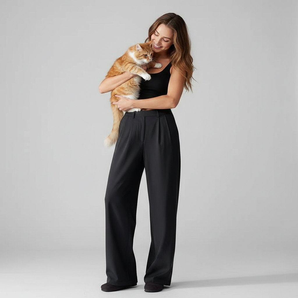NUGGAL Pet Hair Resistant Pleated Wide Leg Pants