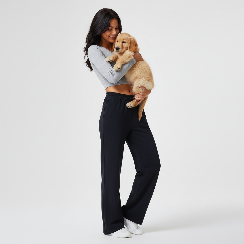 NUGGAL Pet Hair Resistant Wide-Leg Lounge Sweatpants with Drawstring Waist
