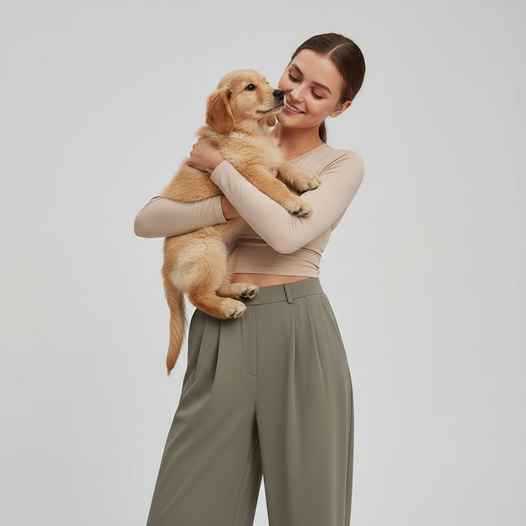 NUGGAL Pet Hair Resistant Pleated Wide Leg Pants
