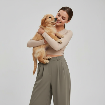 NUGGAL Pet Hair Resistant Pleated Wide Leg Pants