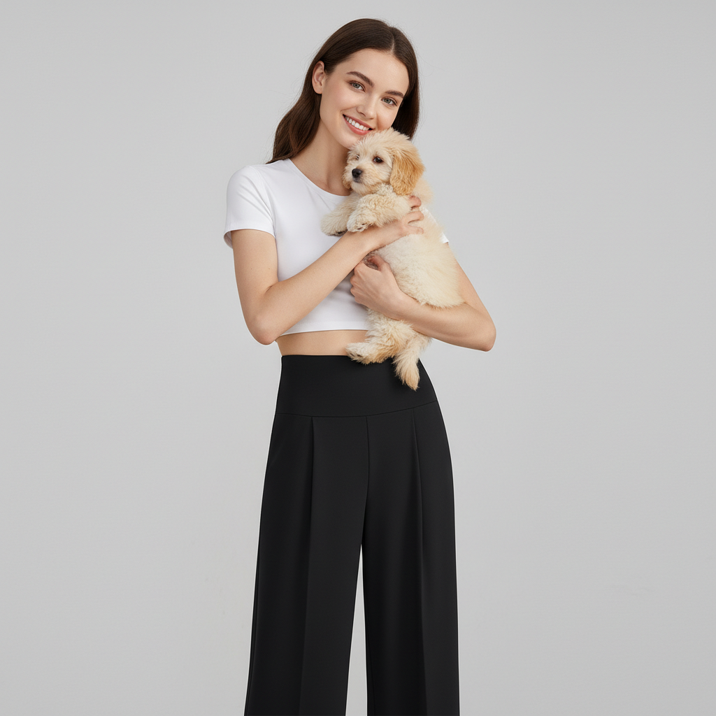 NUGGAL Pet Hair Resistant High-Waisted Wide Leg Flow Pants