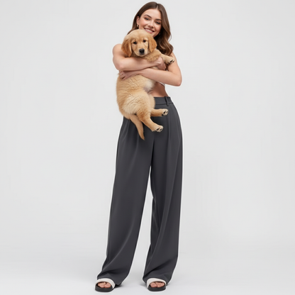 NUGGAL Pet Hair Resistant Pleated Wide Leg Pants