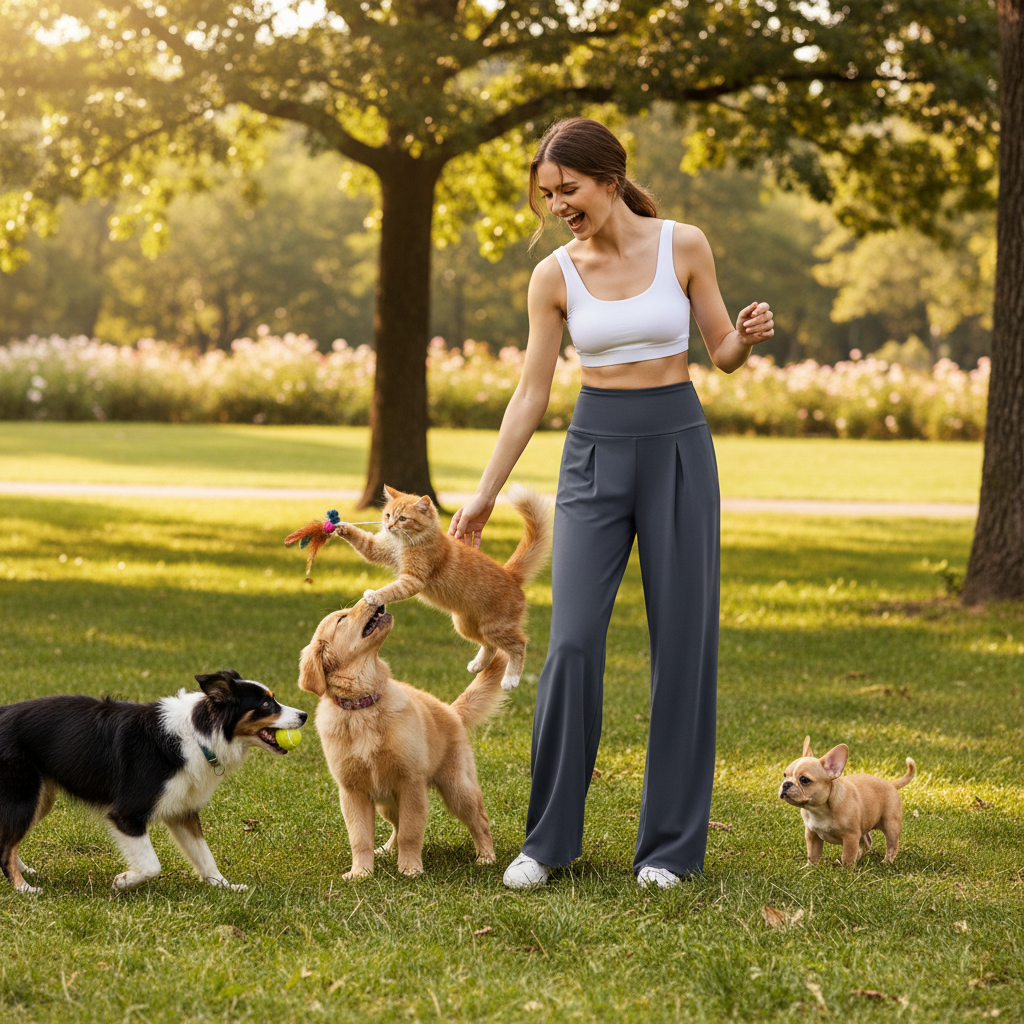 NUGGAL Pet Hair Resistant High-Waisted Wide Leg Flow Pants