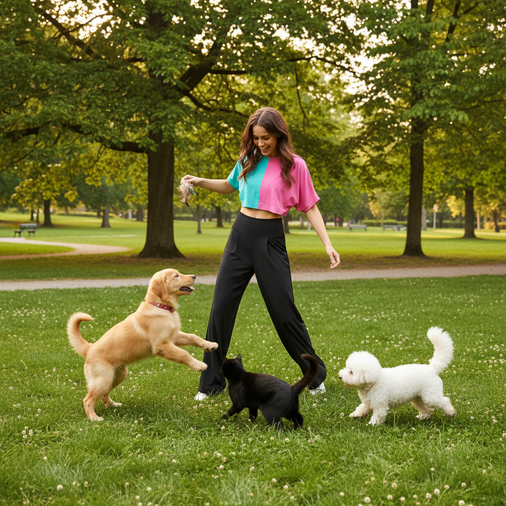 NUGGAL Pet Hair Resistant High-Waisted Wide Leg Flow Pants