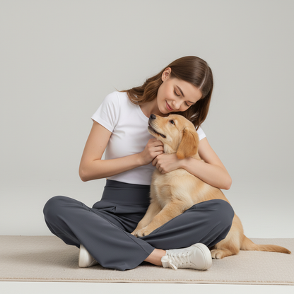 NUGGAL Pet Hair Resistant High-Waisted Wide Leg Flow Pants